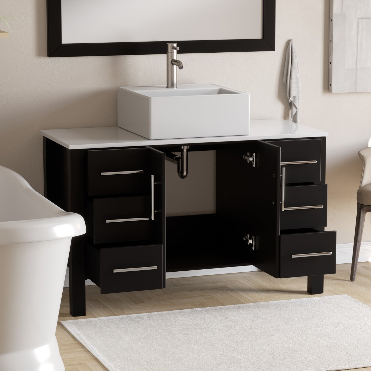 Complete 48-Inch Espresso Bathroom Vanity Set with Brushed Nickel Plumbing