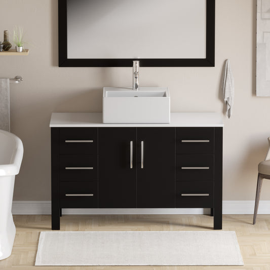 Complete 48-Inch Espresso Bathroom Vanity Set with Polished Chrome Plumbing