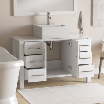 Complete 48" White Vanity Set with Brushed Nickel Plumbing