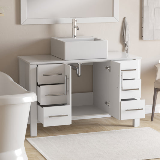 Complete 48" White Vanity Set with Brushed Nickel Plumbing