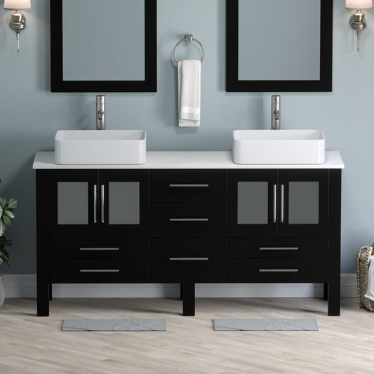 Complete 63" Vanity Set with Brushed Nickel Plumbing