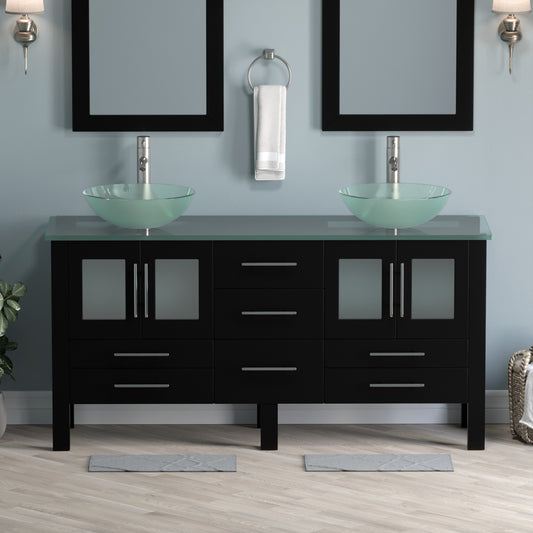 Complete 63" Vanity Set with Brushed Nickel Plumbing