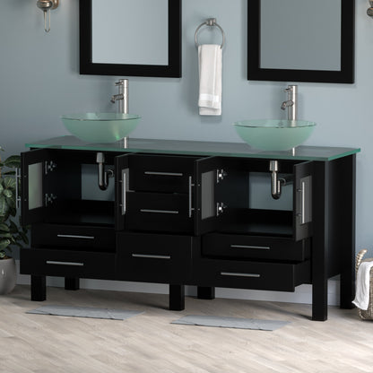 Complete 63" Vanity Set with Brushed Nickel Plumbing