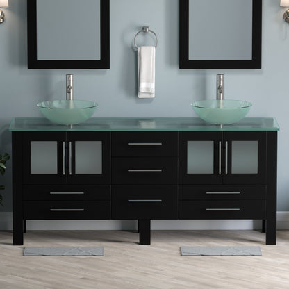 Complete 72" Vanity Set with Brushed Nickel Plumbing