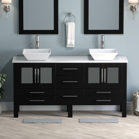 Complete 63" Vanity Set with Brushed Nickel Plumbing