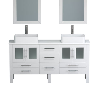 63 Inch White Vanity Set with Brushed Nickel Faucet and Pop Up Drain