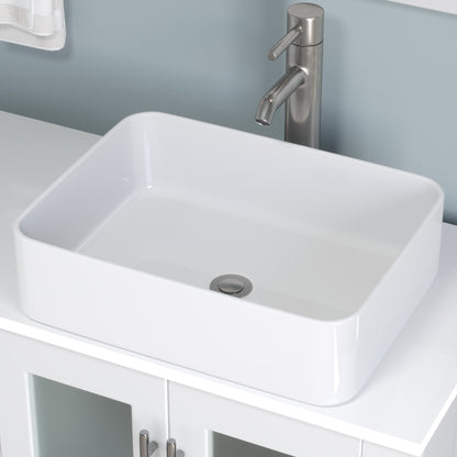 63 Inch White Vanity Set with Brushed Nickel Faucet and Pop Up Drain