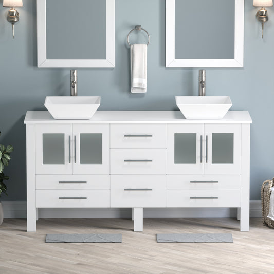 Complete 63" Vanity Set with Brushed Nickel Plumbing