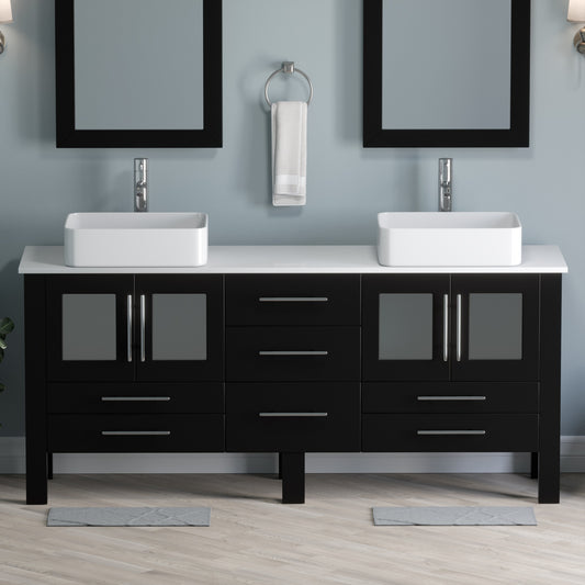 Complete 71" Espresso Vanity Set with Polished Chrome Plumbing