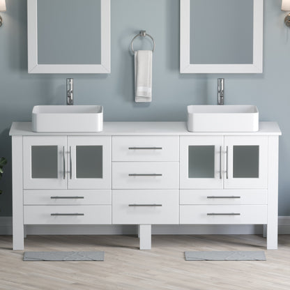 Complete 71" White Vanity Set with Polished Chrome Plumbing
