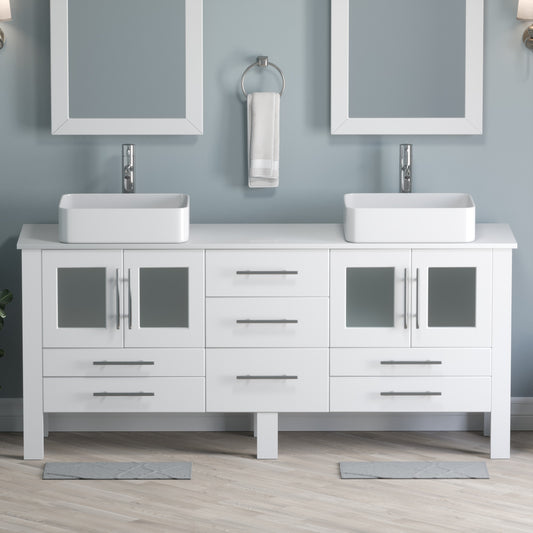 Complete 71" White Vanity Set with Polished Chrome Plumbing