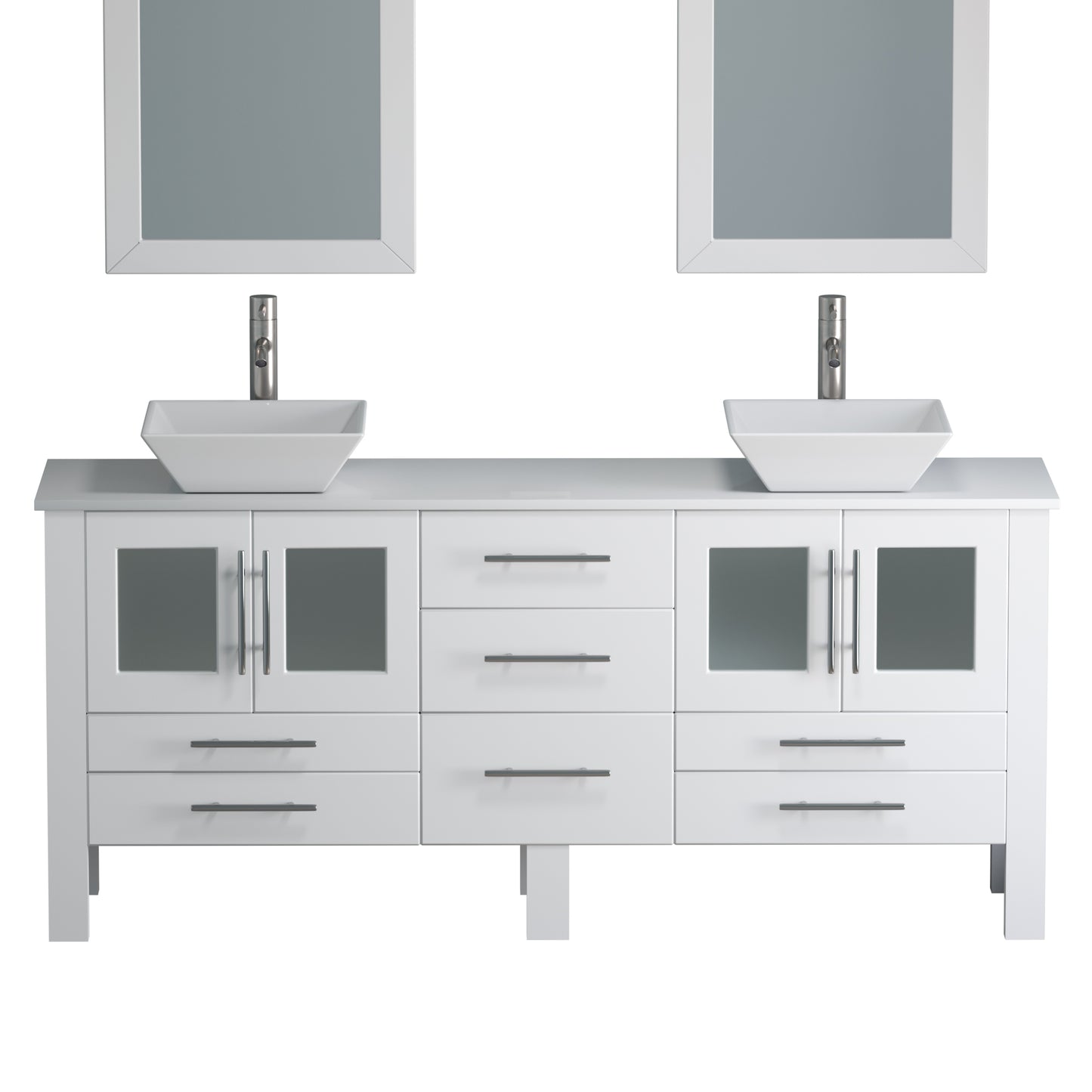 Complete 71" White Vanity Set with Brushed Nickel Plumbing