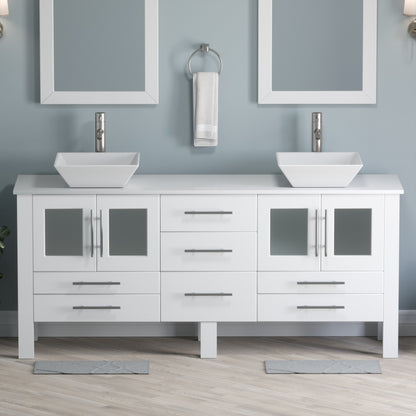 Complete 71" White Vanity Set with Brushed Nickel Plumbing