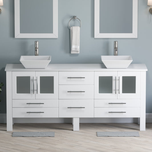 Complete 71" White Vanity Set with Brushed Nickel Plumbing