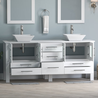 Complete 71" White Vanity Set with Brushed Nickel Plumbing