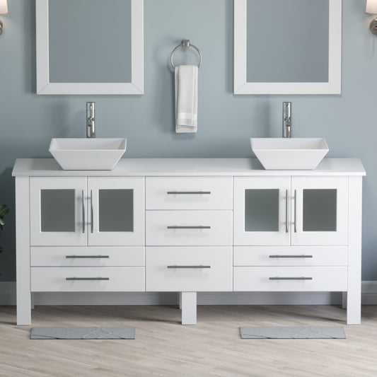Complete 71" White Vanity Set with Polished Chrome Plumbing