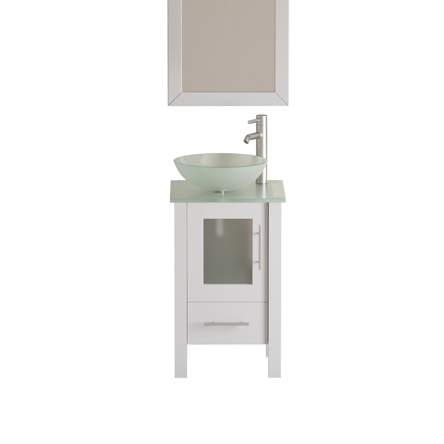 Complete 18" Wood and Glass Vanity Set with Brushed Nickel Plumbing