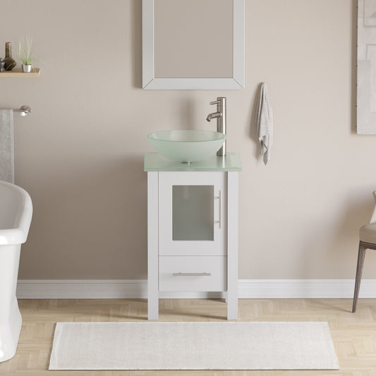 Complete 18" Wood and Glass Vanity Set with Brushed Nickel Plumbing