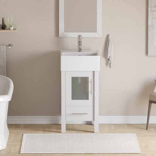 Complete 18" White Vanity Set with Polished Chrome Faucet and Drain