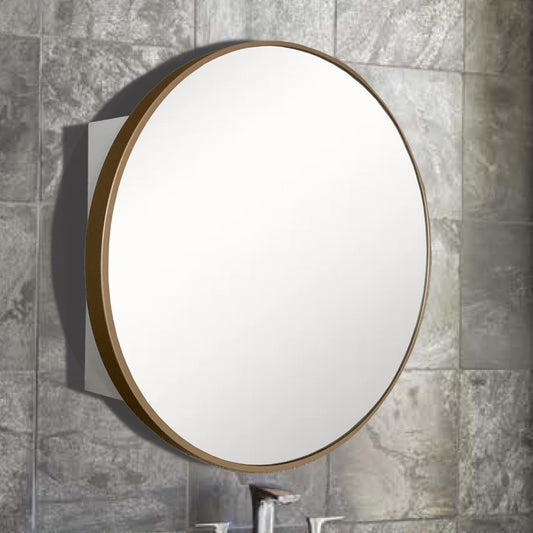 Round Metal Frame Medicine Cabinet in Brushed Gold