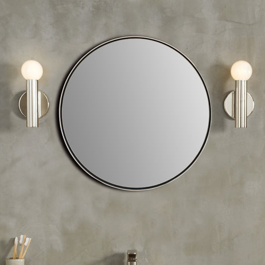 Round Metal Frame Mirror in Brushed Silver
