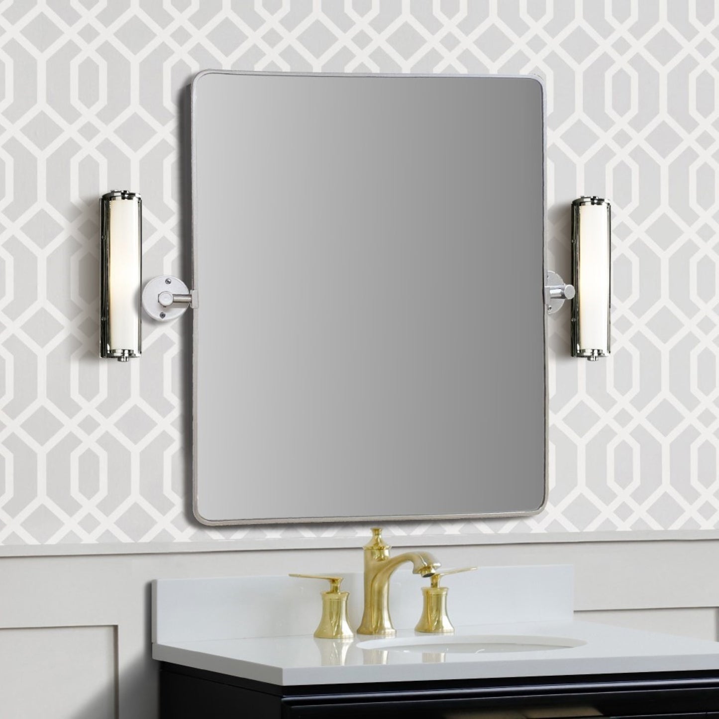 Rectangular Metal Frame Pivot Mirror in Brushed Silver