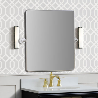Rectangular Metal Frame Pivot Mirror in Brushed Silver