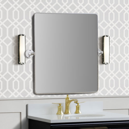 Rectangular Metal Frame Pivot Mirror in Brushed Silver