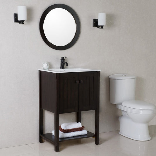 Round framed mirror manufactured wood sable walnut