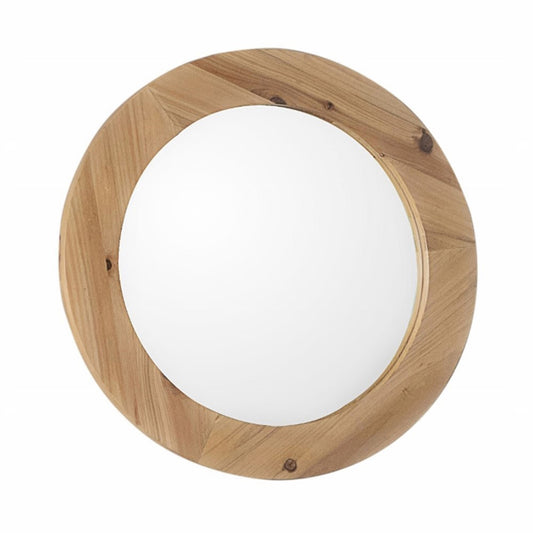 Round framed mirror solid fir natural