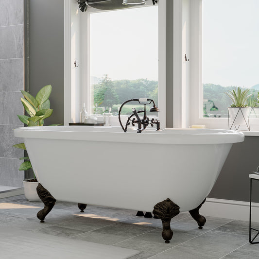 Acrylic Double Ended Clawfoot Soaking Tub and Complete Oil Rubbed Bronze Plumbing Package