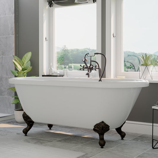 Acrylic Double Ended Clawfoot Bathtub With Continuous Rim and Complete Oil Rubbed Bronze Plumbing Package