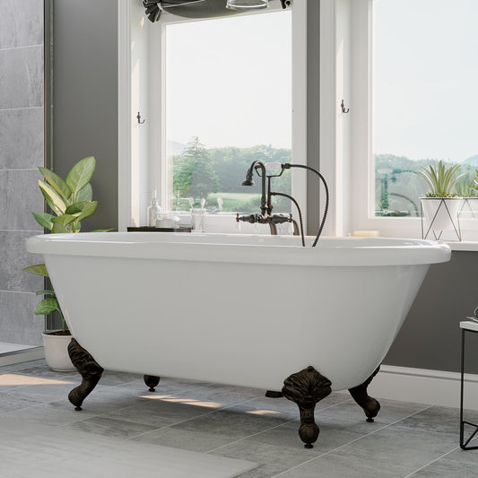 Acrylic Double Ended Clawfoot Bathtub With Continuous Rim and Complete Oil Rubbed Bronze Plumbing Package
