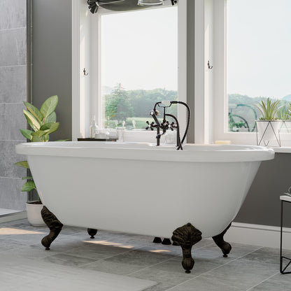 Acrylic Double Ended Clawfoot Bathtub  Faucet Drillings and complete Oil Rubbed Bronze Plumbing Package