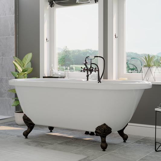Acrylic Double Ended Clawfoot Bathtub  Faucet Drillings and complete Oil Rubbed Bronze Plumbing Package