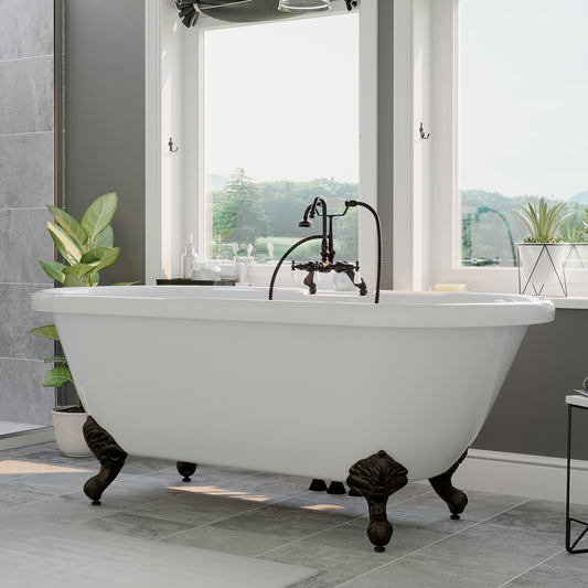 Acrylic Double Ended Clawfoot Bathtub Faucet Drillings and complete Oil Rubbed Bronze Plumbing Package