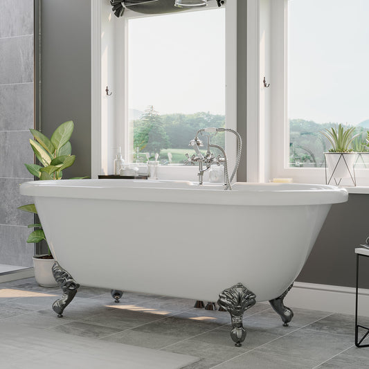 Acrylic Double Ended Clawfoot Bathtub Faucet Drillings and Polished Chrome Feet