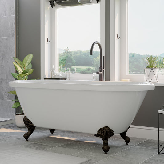 Acrylic Double Ended Clawfoot Bathtub with Contiuous Rim and Oil Rubbed Bronze Feet