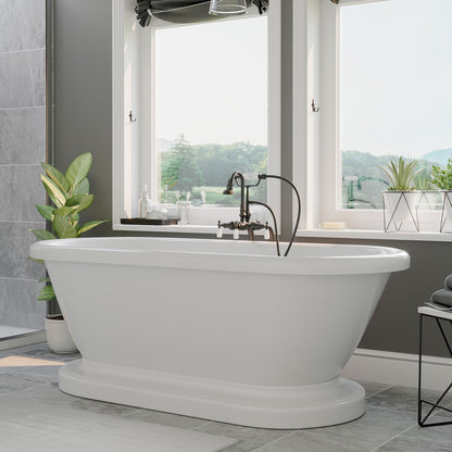 Acrylic Double Ended Pedestal Bathtub with Continuous Rim and Complete Oil Rubbed Bronze Plumbing Package