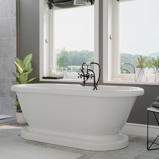 Acrylic Double Ended Pedestal Bathtub with Oil Rubbed Bronze Chrome Plumbing Package