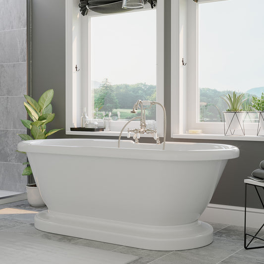 Acrylic Double Ended Pedestal Bathtub with Complete Brushed Nickel Plumbing Package