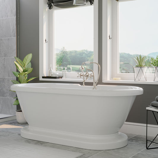 Acrylic Double Ended Pedestal Soaking Tub 70" X 30" with 7" Deck Mount Faucet Drillings