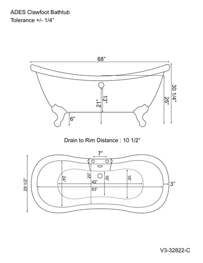 Acrylic Double Slipper Bathtub and Complete Polished Chrome Plumbing Package