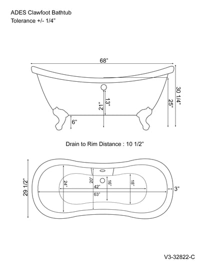Acrylic Double Slipper Clawfoot Soaking Tub with Continuous Rim and Polished Chrome Feet