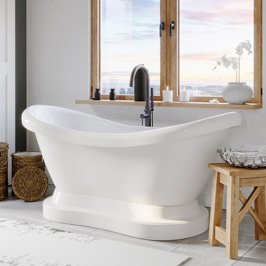 Acrylic Double Slipper Pedestal Soaking Tub with Complete Oil Rubbed Bronze Plumbing Package