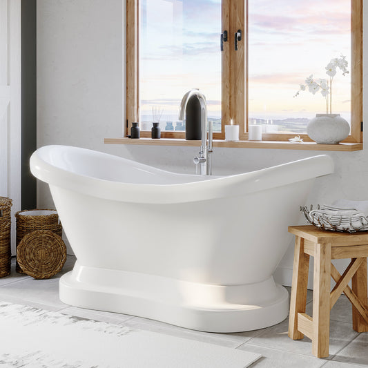 Acrylic Double Slipper Pedestal Soaking Tub with Continuous Rim