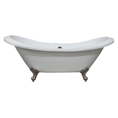 Extra Large Acrylic Double Slipper Clawfoot Tub, Brushed Nickel Feet and Deck Mount Faucet Holes