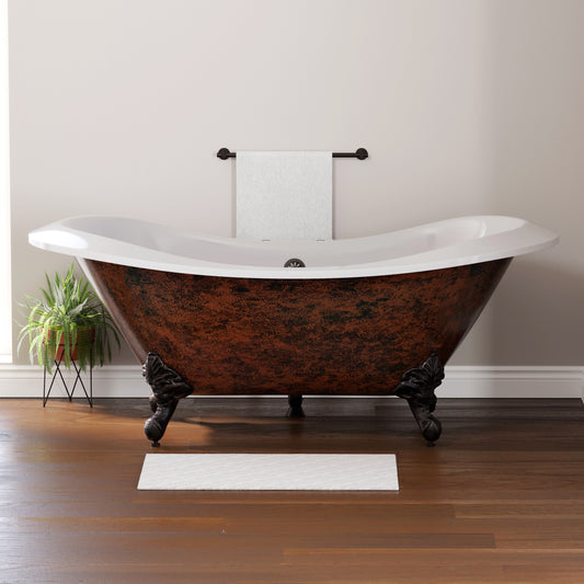 Copper Bronze Extra Large Acrylic Double Slipper Clawfoot Tub with deckmount faucet holes