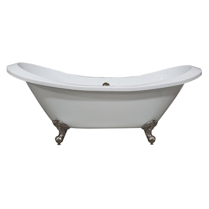 Extra Large Acrylic Double Slipper Clawfoot Tub, Brushed Nickel Feet and Continuous Rim