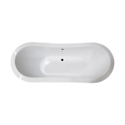 Extra Large Acrylic Double Slipper Clawfoot Tub, Polished Chrome Feet and Continuous Rim